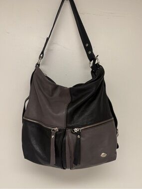 The Trend Super Slouchy Colourblock Black and Grey Hobo Bag